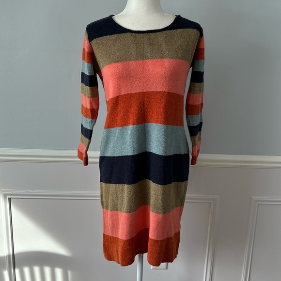 Isabella Sinclair Size M Lambs Wool Cotton Pink Navy Women Knit Sweater Dress - Picture 3 of 13